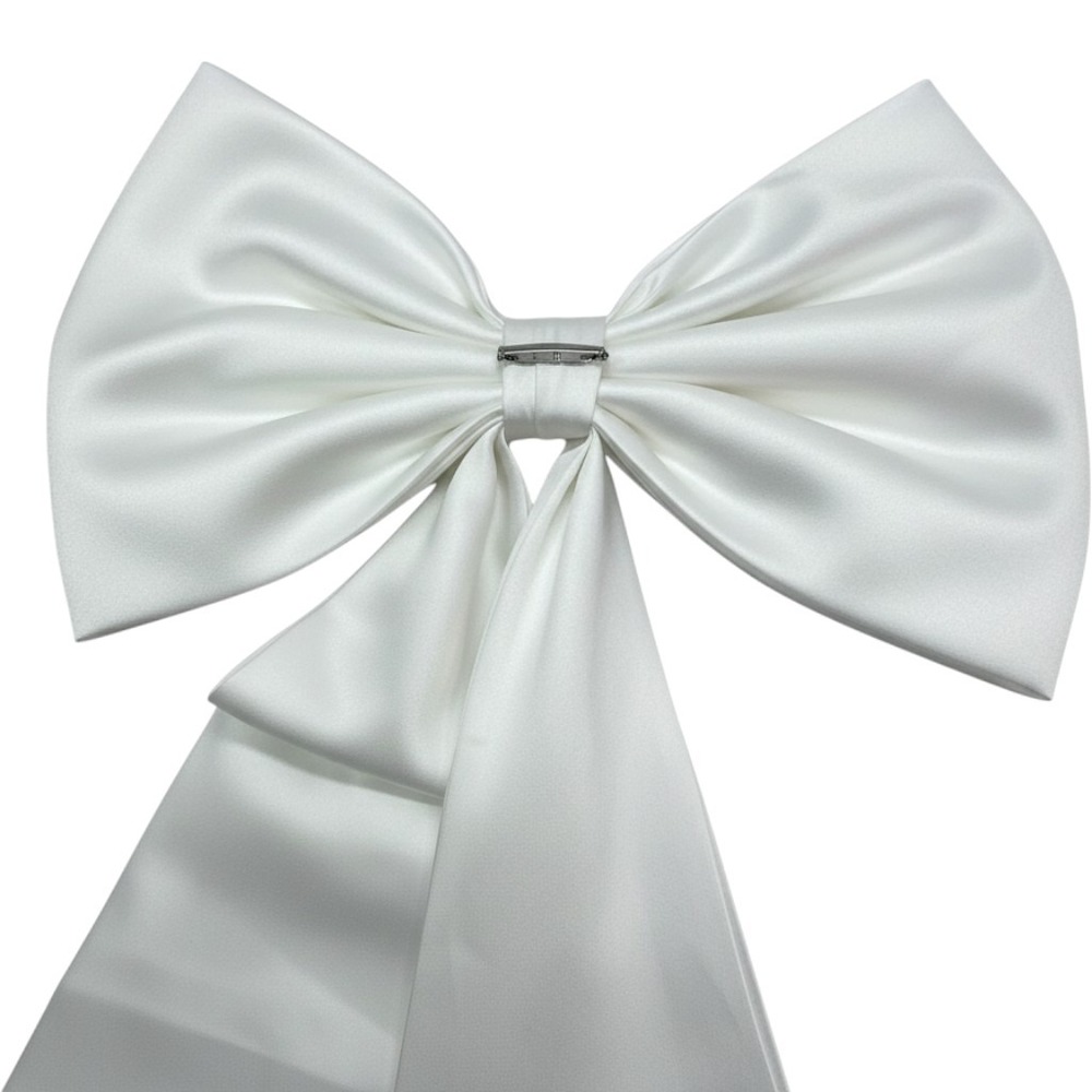 Oversized White Satin Bridal Bow Dress Embellishment Hair Accessory 14x24 Inch - Picture 3 of 8